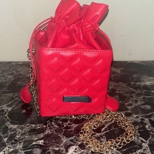 Gift Bag Purse/Embossed Bucket Bag/Scruntched Top With Gold Accessories